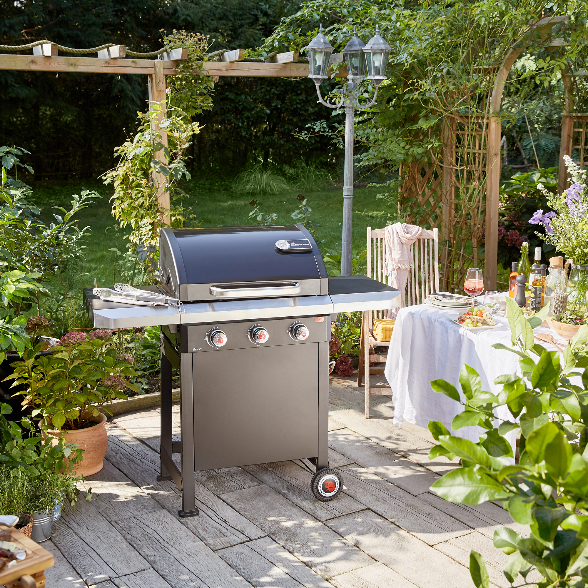 Gasolgrill Landmann Rexon PTS 3.0 Black Rostfritt Stål med 3 Brännare