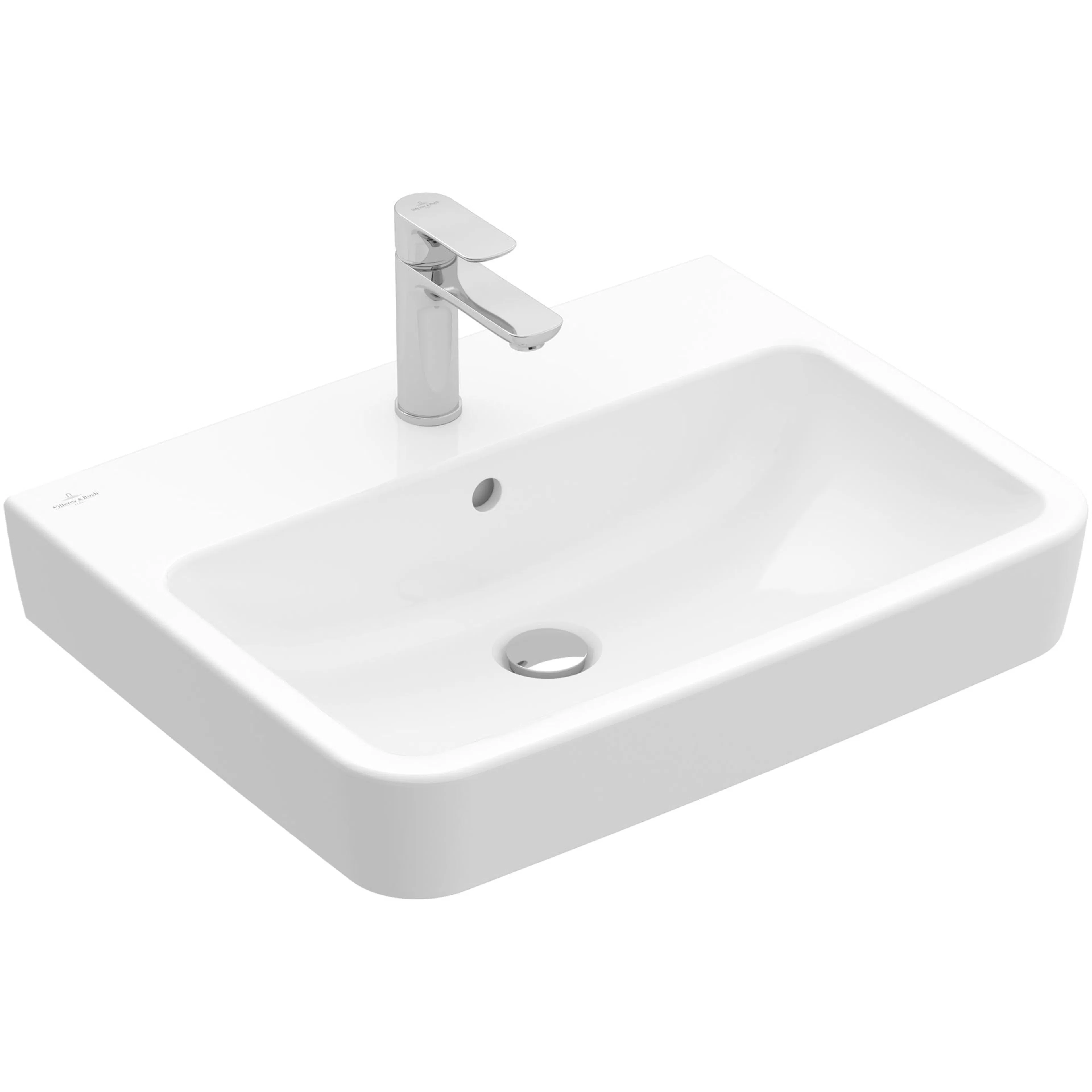 Tvättställ villeroy & Boch O.novo 4A416GR1 Vit Alpin CeramicPlus, Med Bräddavlopp, 600 mm, för Trehålsblandare, Undersida: Polerad, Utan Bottenventil