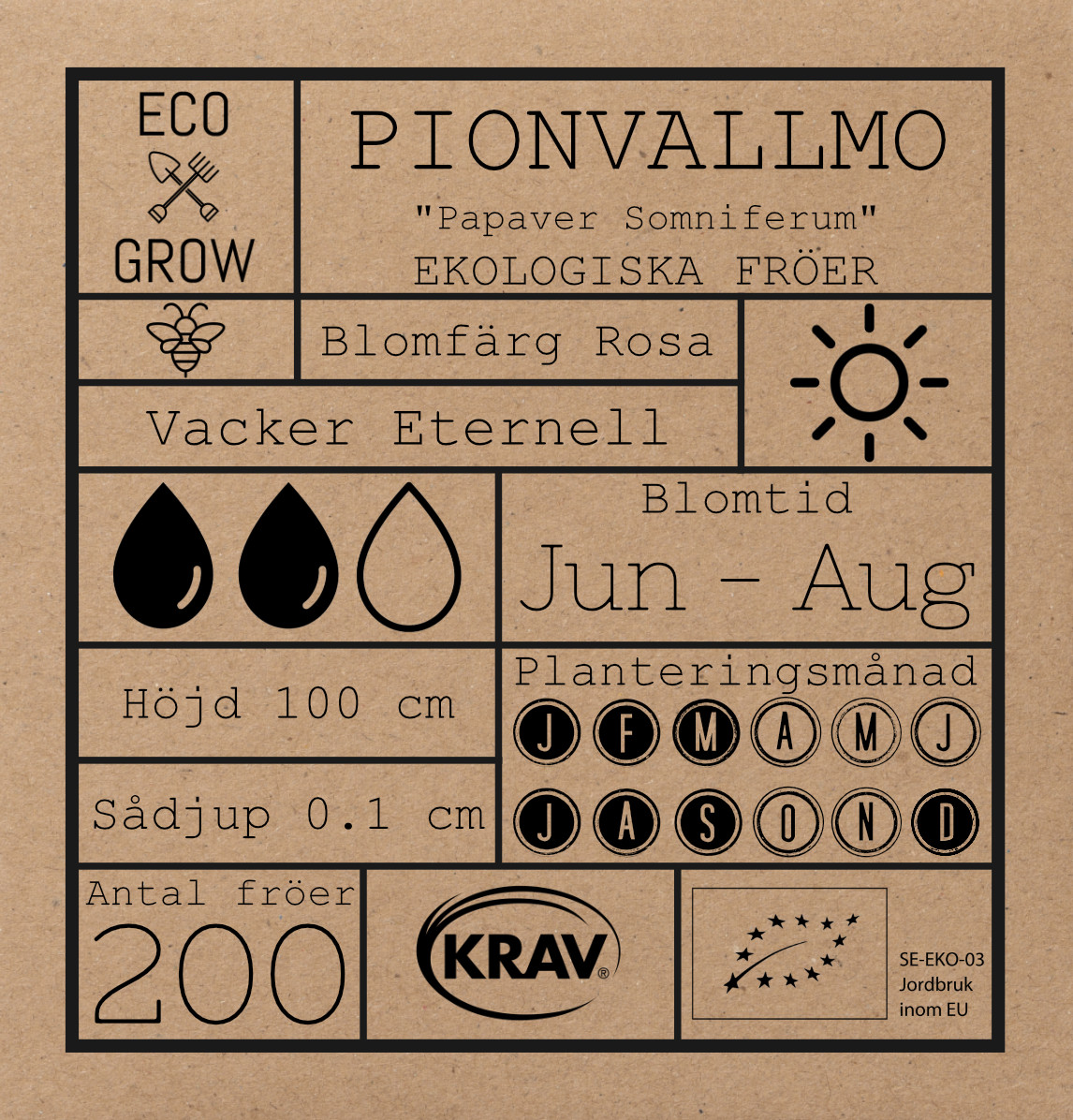 Fröpåse Eco Grow Pionvallmo Papaver Somniferum