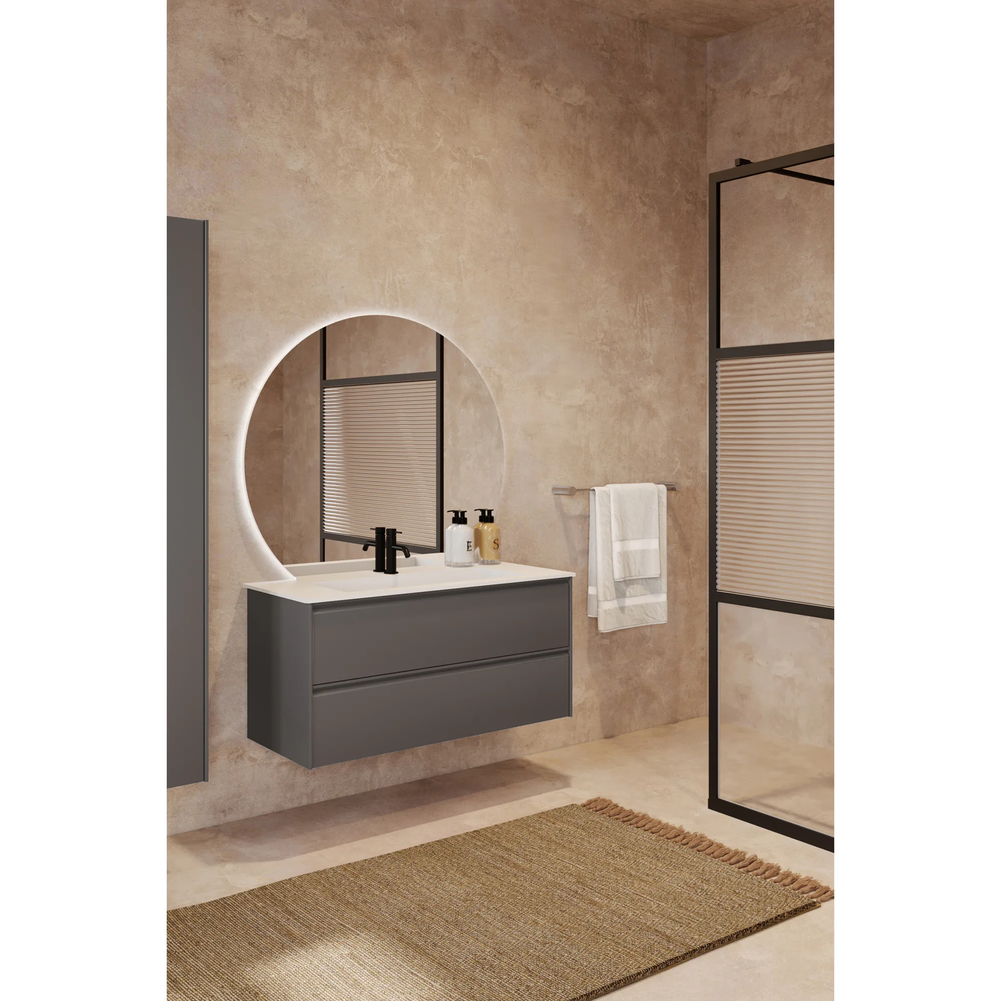 Tvättställsskåp Hietakari Luna L04 med Tvättställ i Corian,Matt Grå,, 810x510x460
