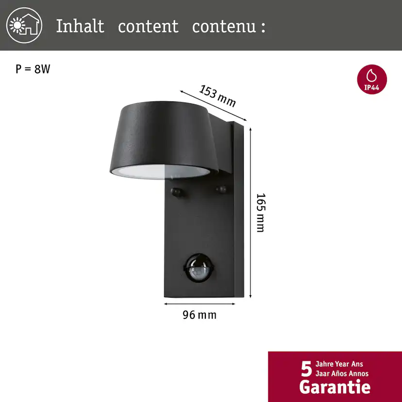 Fasadbelysning LED Paulmann Capea IP44 230V Design: med Skymningsstyrd Rörelsedetektor, Ljus: Soft White
