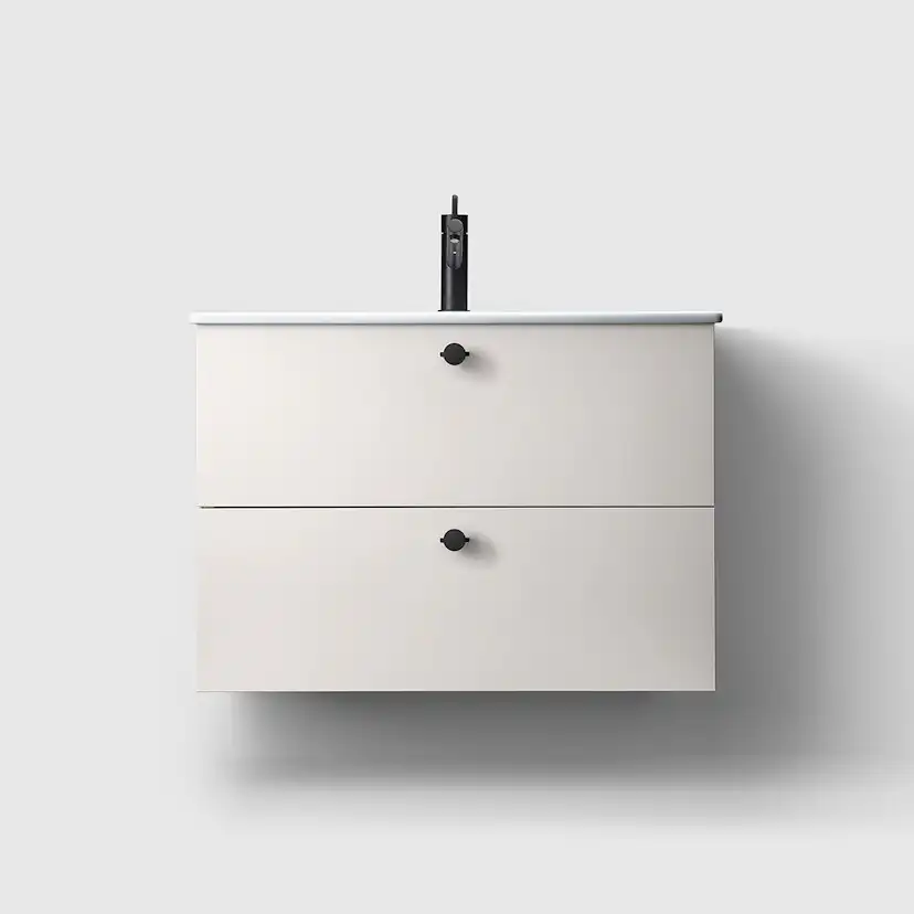 Haven Kommod H3/80S-White-Porcelain Sli Knopp A2 06 Matt-Sv Vitlackerad, Tvättställ Slim i Porslin med Knopp A2.06 i Mattsvart
