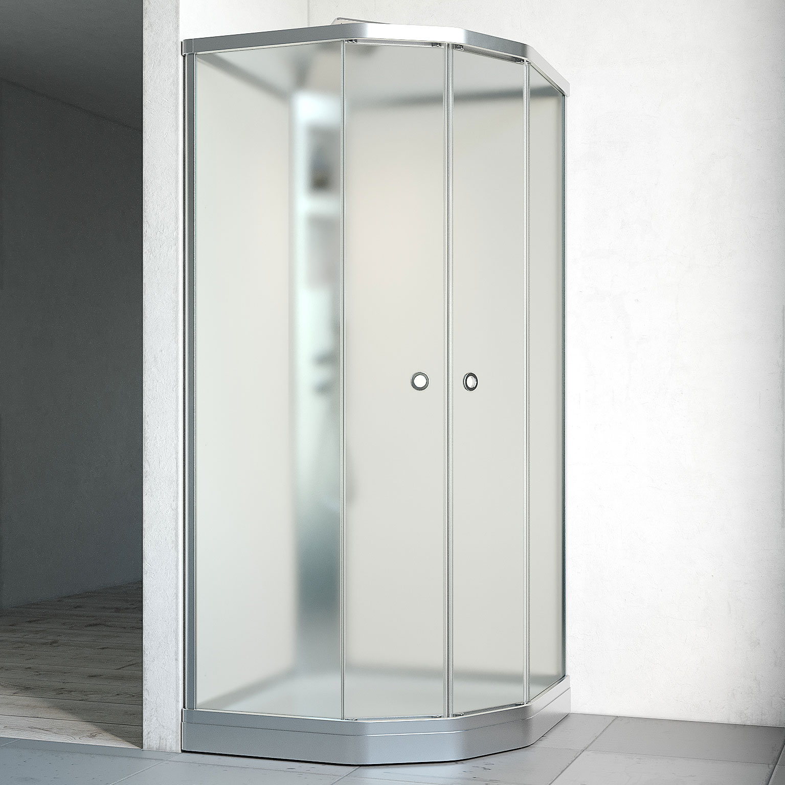Duschkabin Macro Design Flow Semi med Infälld Blandare, 710x910 mm, Matt aluminium Profil, Ice/Vit bakvägg
