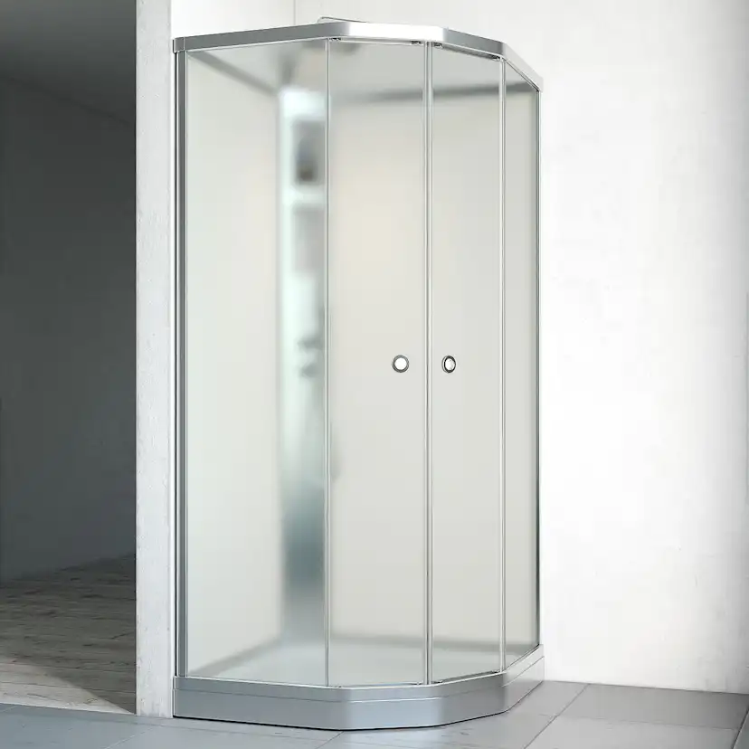 Duschkabin Macro Design Flow Semi med Infälld Blandare, 710x910 mm, Matt aluminium Profil, Ice/Vit bakvägg