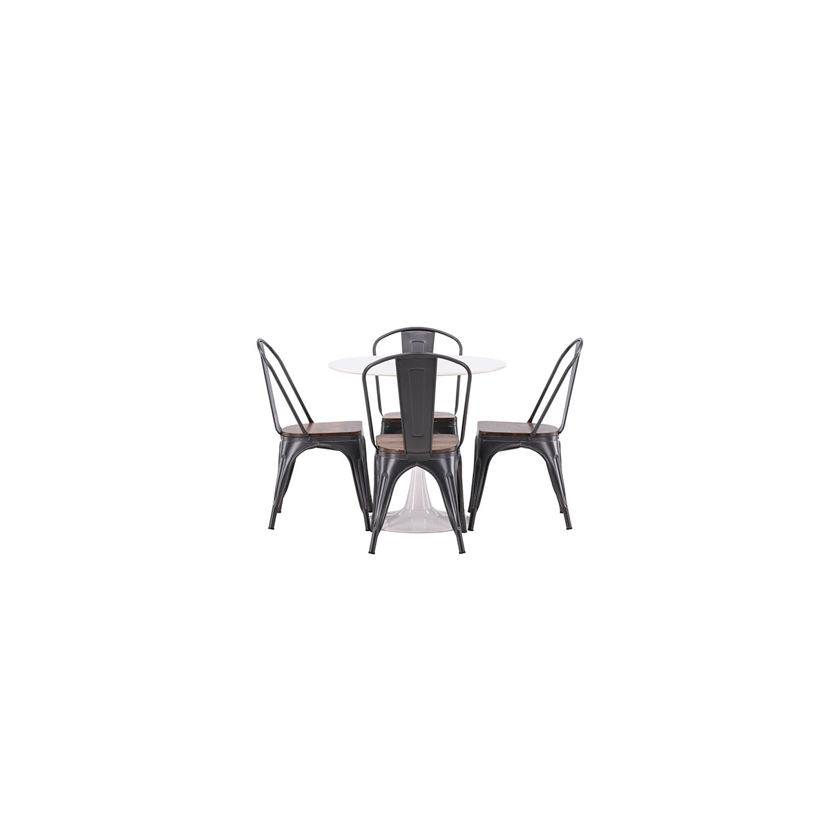 Hamden Dining Table - White MDF+Tempe Dining Chair - Dark gr Vit/Svart/Valnöt