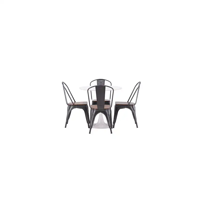 Hamden Dining Table - White MDF+Tempe Dining Chair - Dark gr Vit/Svart/Valnöt