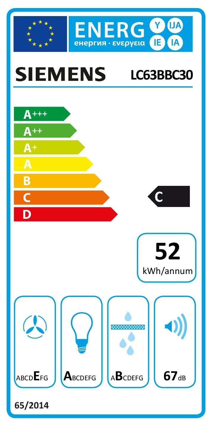 Vägghängd köksfläkt Siemens iQ100 LC63BBC30