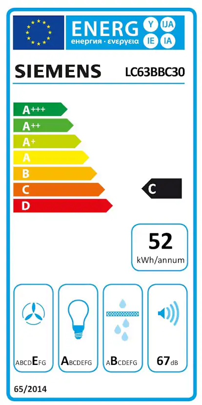 Vägghängd köksfläkt Siemens iQ100 LC63BBC30