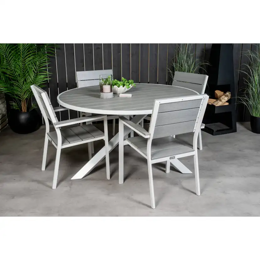 Matgrupp Comfort Garden Parma Matgrupp Utomhus Rund Ø140cm med 4 Levels Stapelbara Matstolar