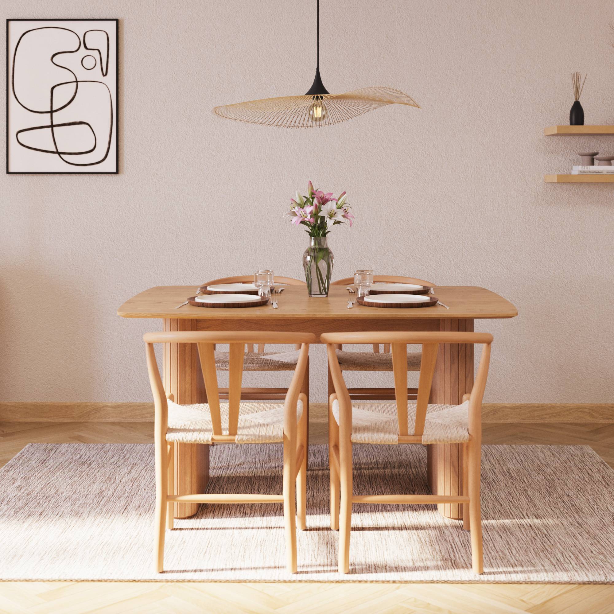 Matgrupp Bark Nixrai Rektangulärt Matbord 140 cm med 4Datoori Matstol