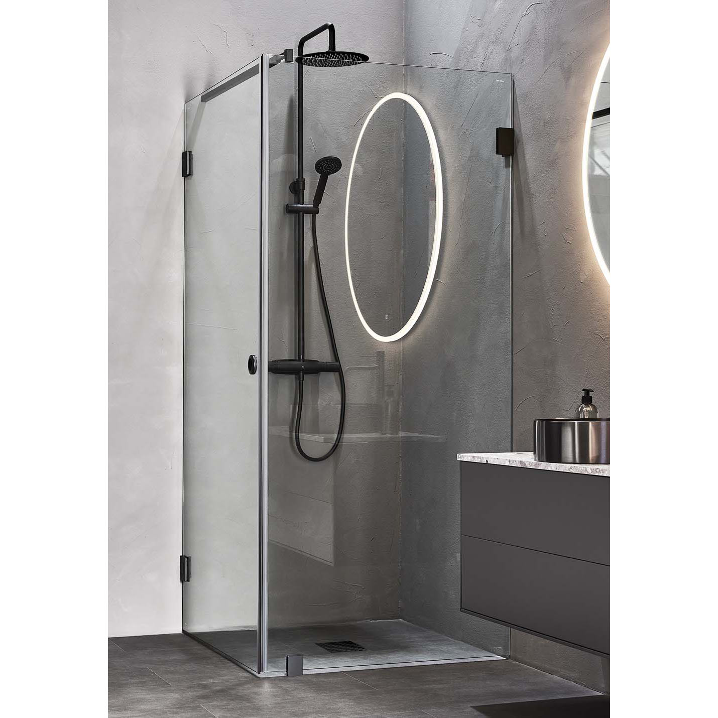 DUSCHHÖRN INFINITY COMBI DÖRR/VÄGG 90X100 SVART Svart, BxD: 900 (Dörr) x 1000 (Vägg) mm