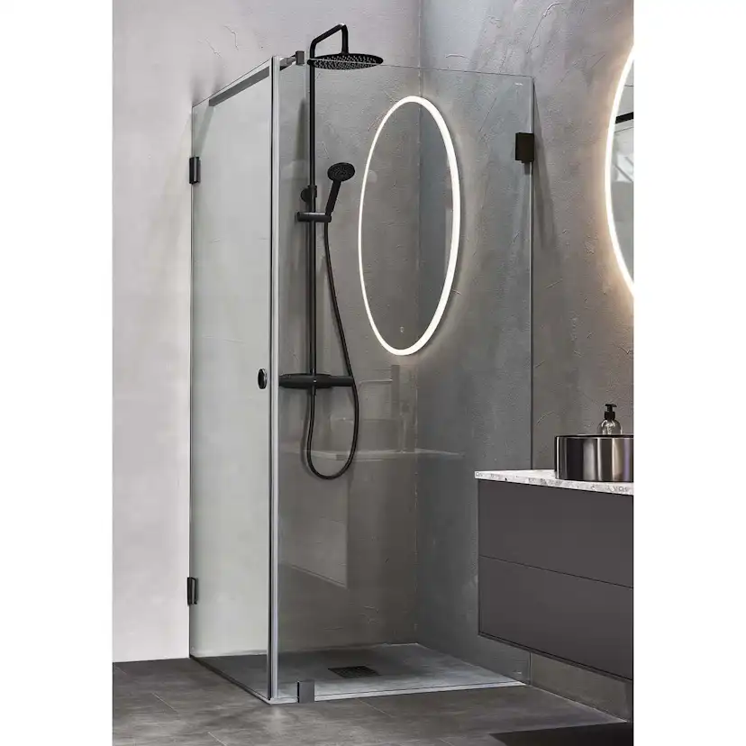 DUSCHHÖRN INFINITY COMBI DÖRR/VÄGG 90X100 SVART Svart, BxD: 900 (Dörr) x 1000 (Vägg) mm