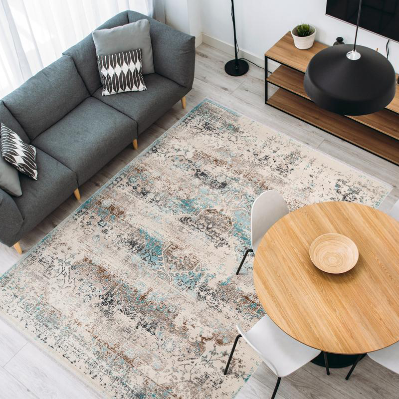 Flatvävd matta D-sign Gornan Lyu Taupe/Turkos