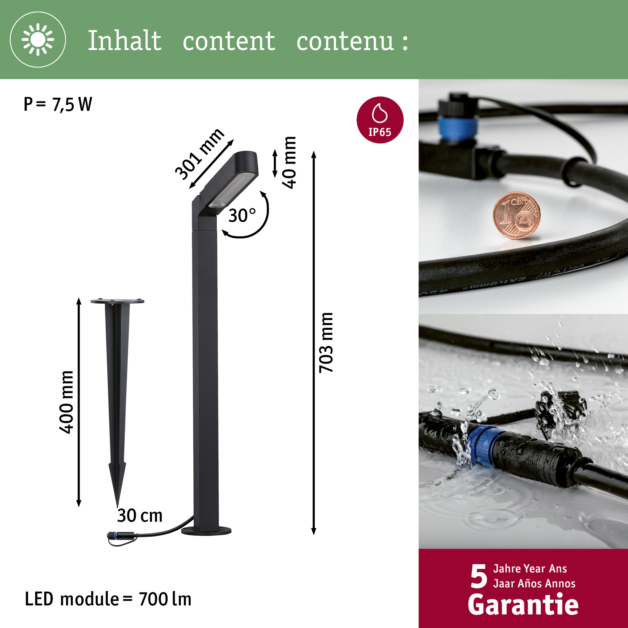 Pollare LED Paulmann Ito Plug & Shine IP65 24V Design: Vertikal justering