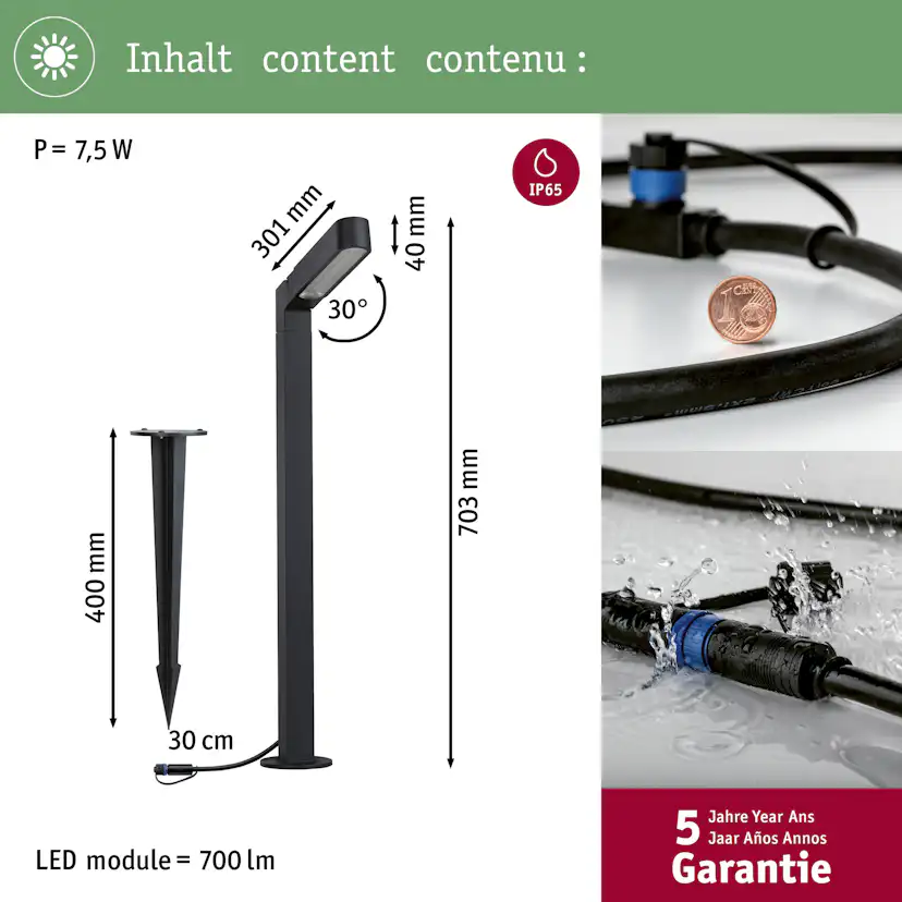 Pollare LED Paulmann Ito Plug & Shine IP65 24V Design: Vertikal justering