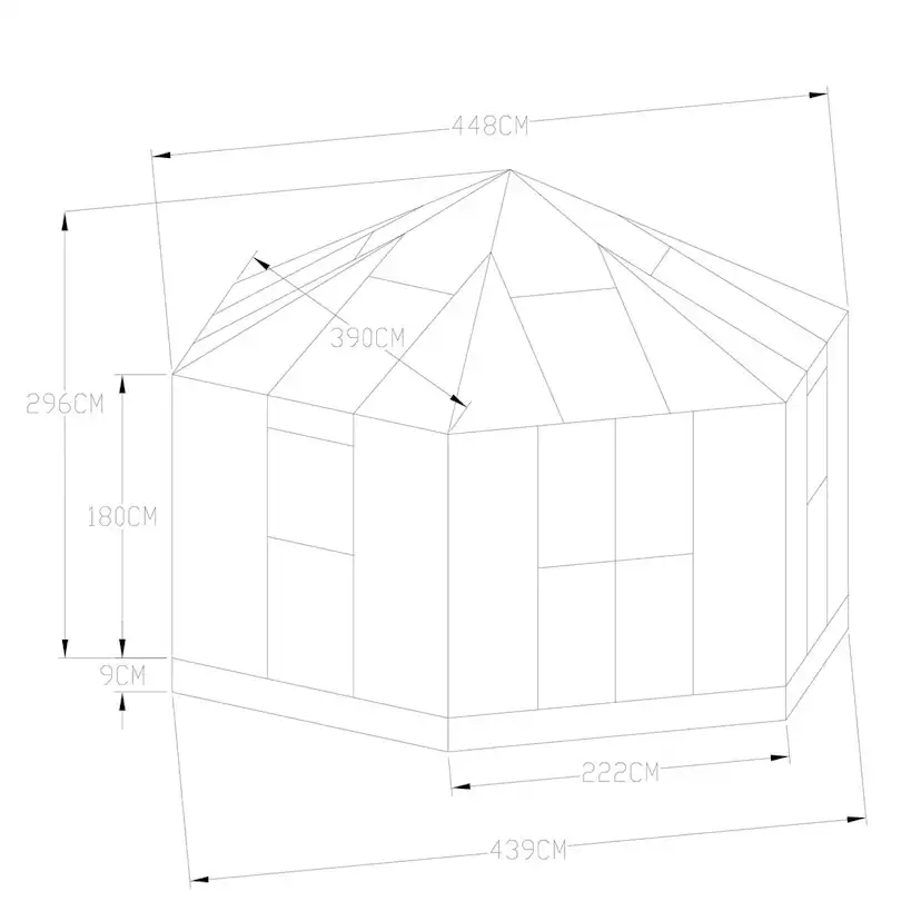 Växthus/Orangeri Metalcraft Hexagon Svart Aluminiumstomme med UV-Skyddat & Härdat Säkerhetsglas, 12,6 m²