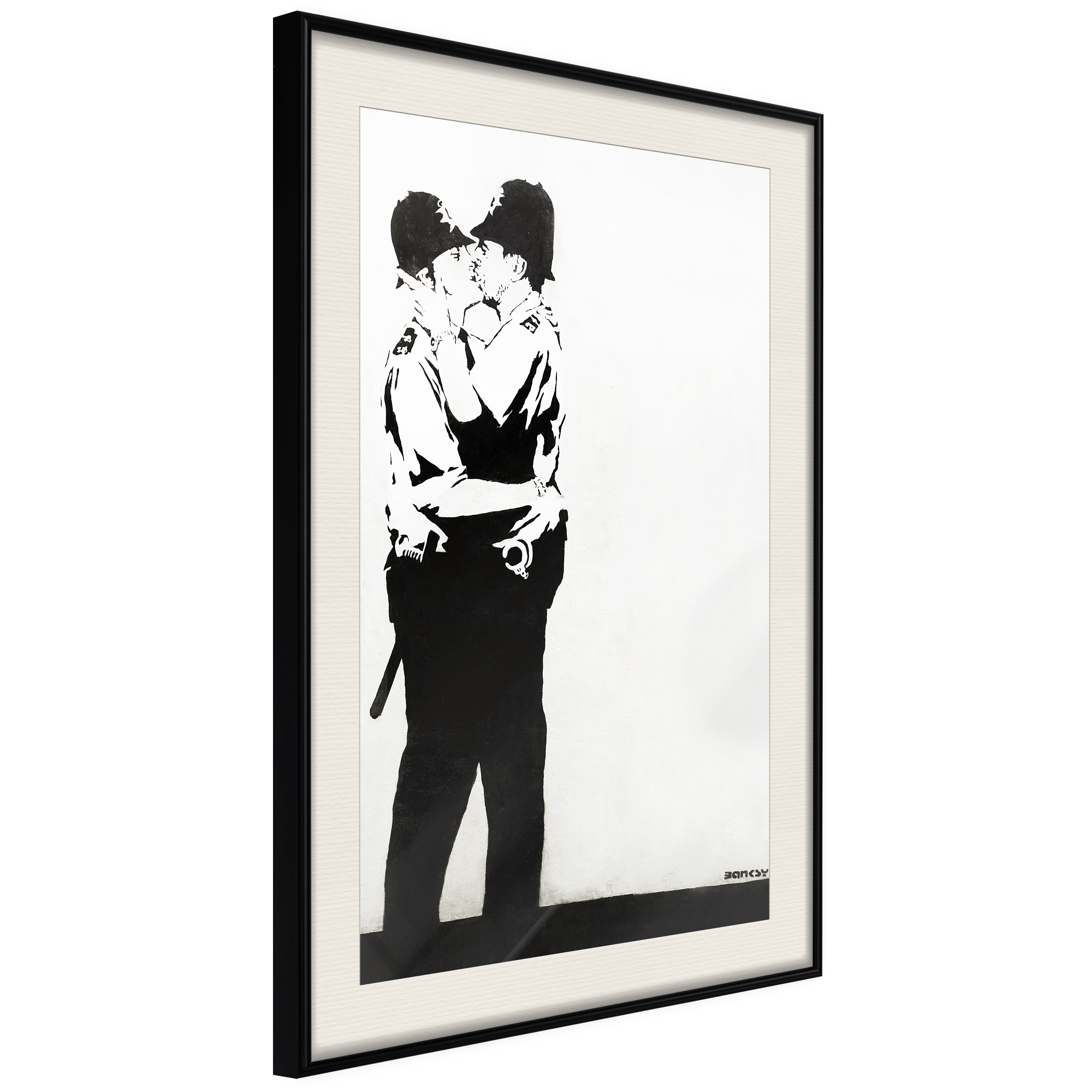 Affisch - Policemen Kissing [Poster] 40x60 Svart ram med passepartout, 40x60 cm