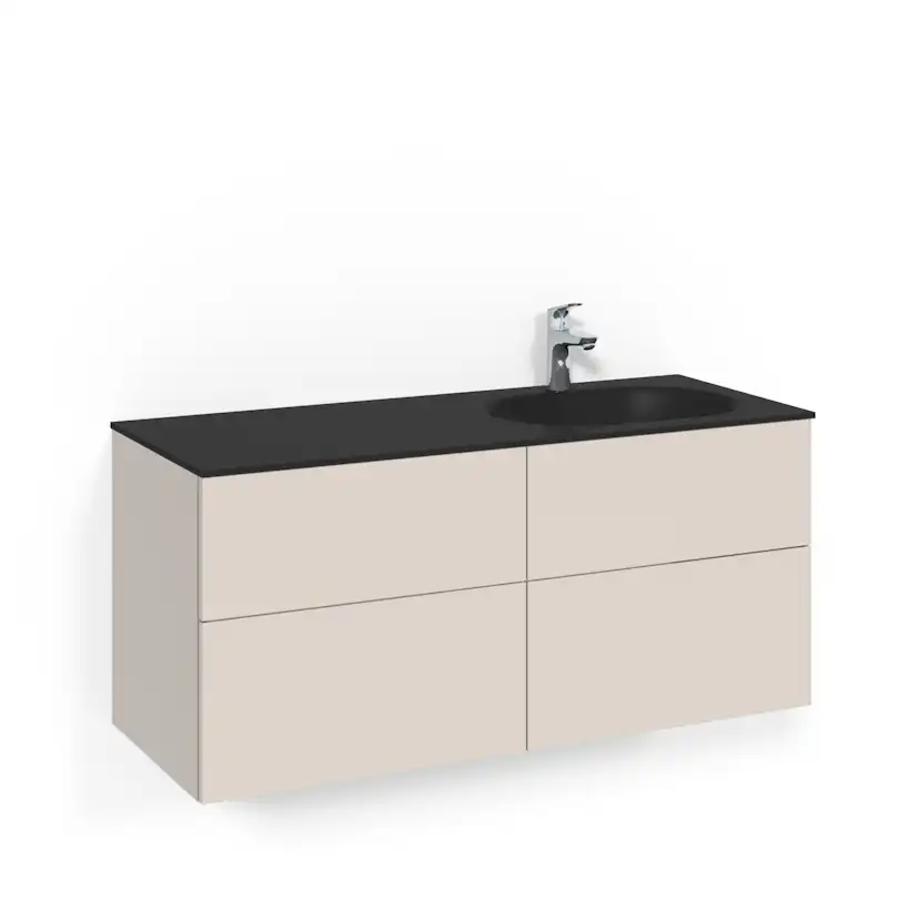 Crown Kommod 120x45D Beige Pl Push-open Sv Glashandfat Hö Ho Bredd: 1200 mm, Beige, Glastvättställ Mattsvart, Höger