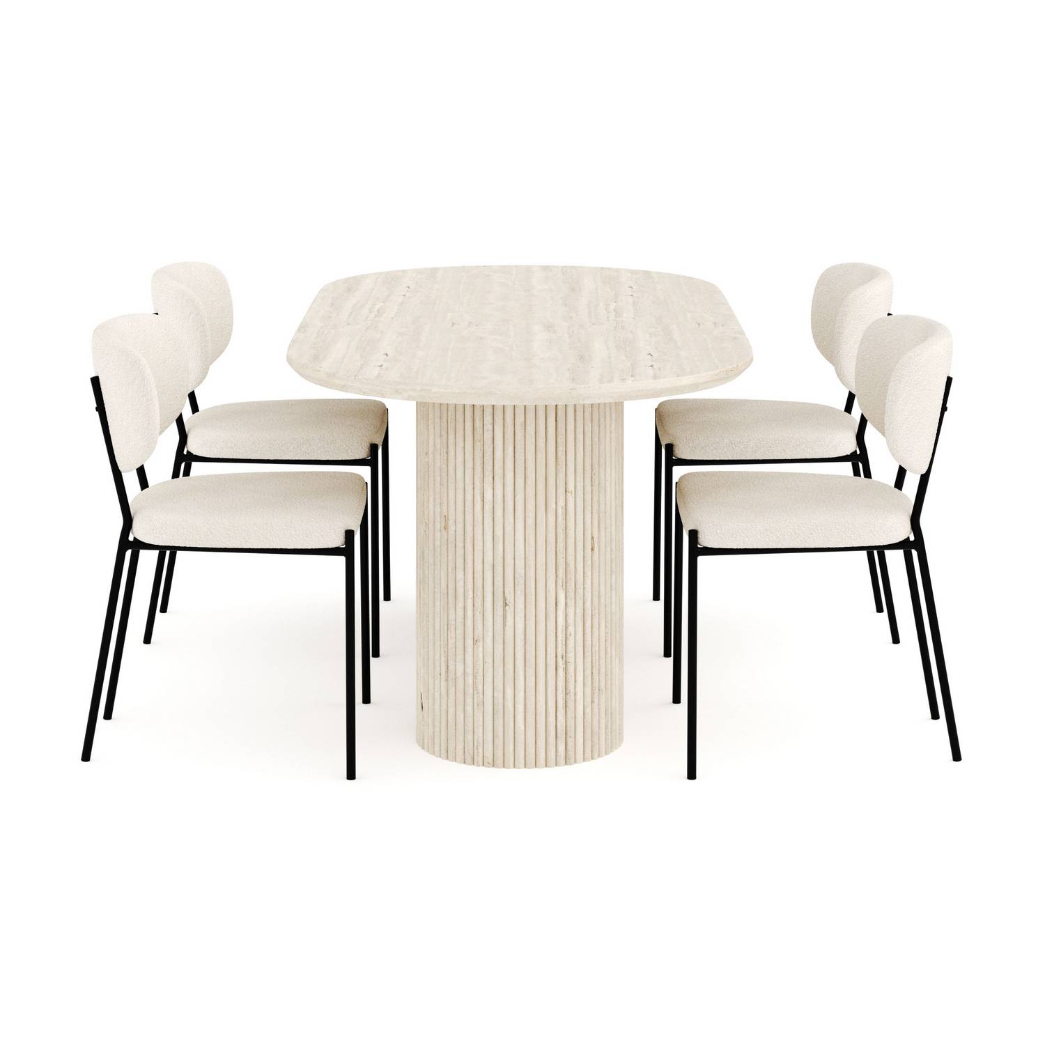 Matgrupp Andrarum Uppveda Ovalt Travertin Matbord 180 cm med 4Gemmiano Matstol