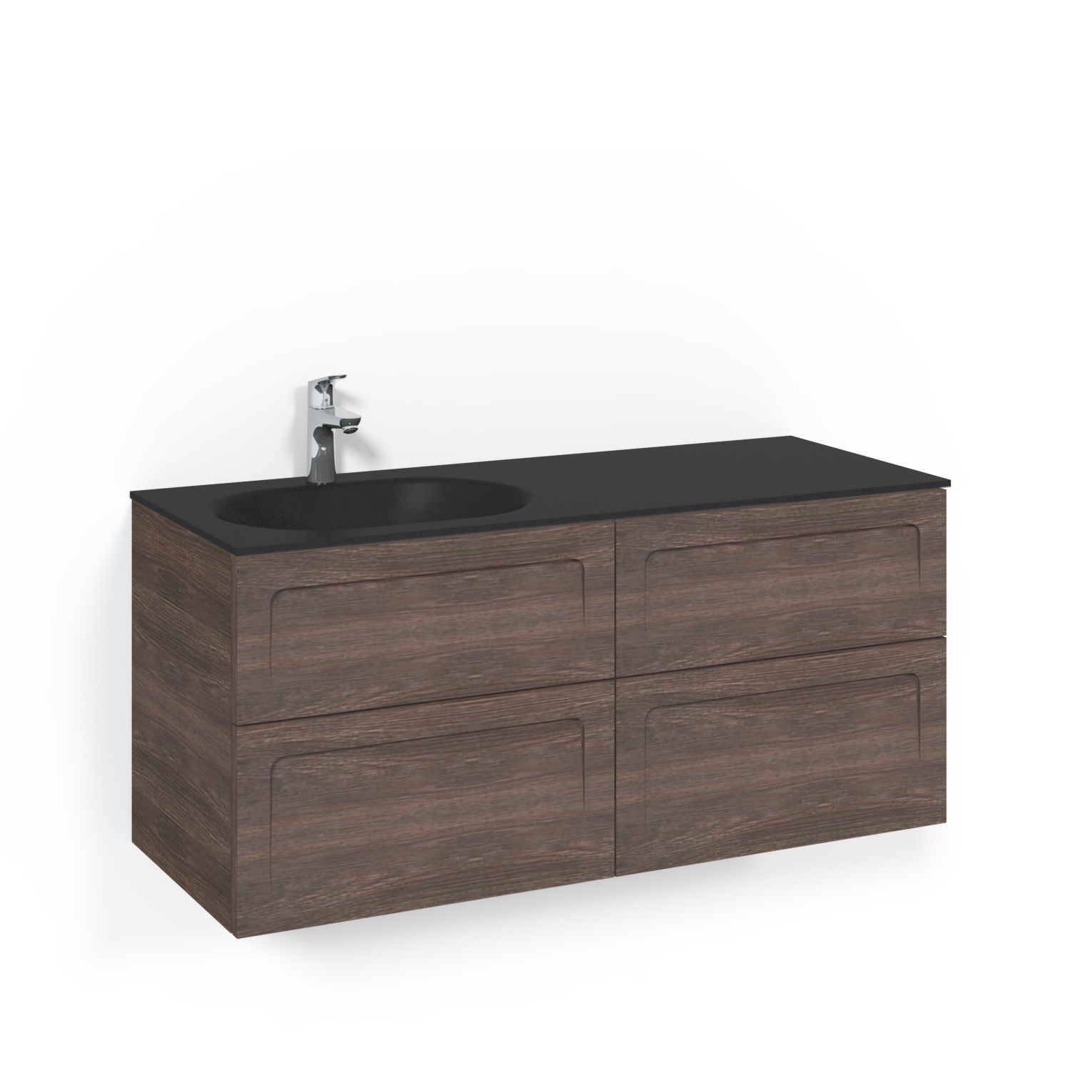 Crown120x45D Brun Ask Shape Mattsvart Glashandfat vänster ho Bredd: 1200 mm, Brun Ask, Glastvättställ i mattsvart till vänster