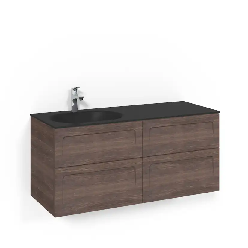 Crown120x45D Brun Ask Shape Mattsvart Glashandfat vänster ho Bredd: 1200 mm, Brun Ask, Glastvättställ i mattsvart till vänster