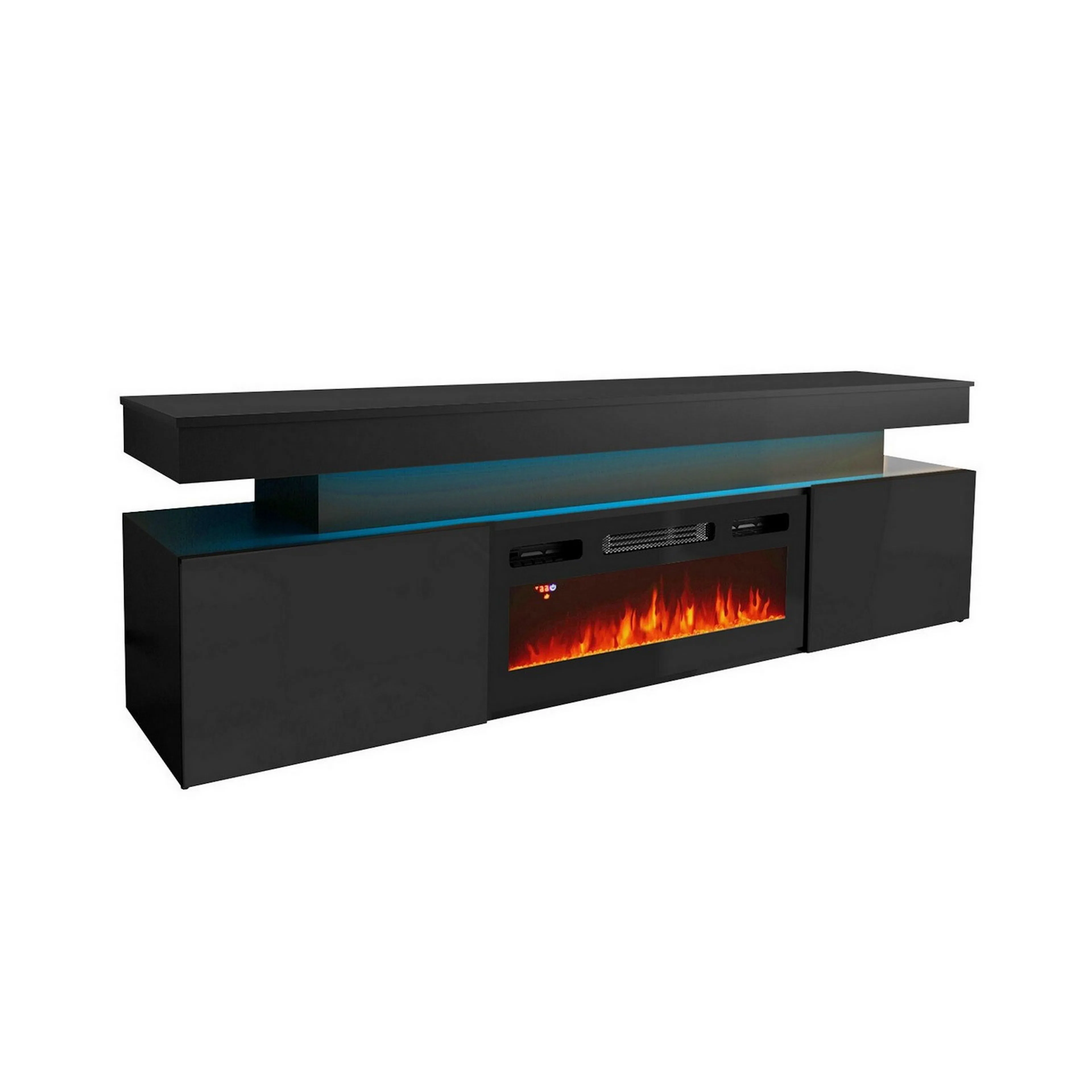 Glenndale Tv bänk med Förvaring + LED kamin + Belysning 190 Svart