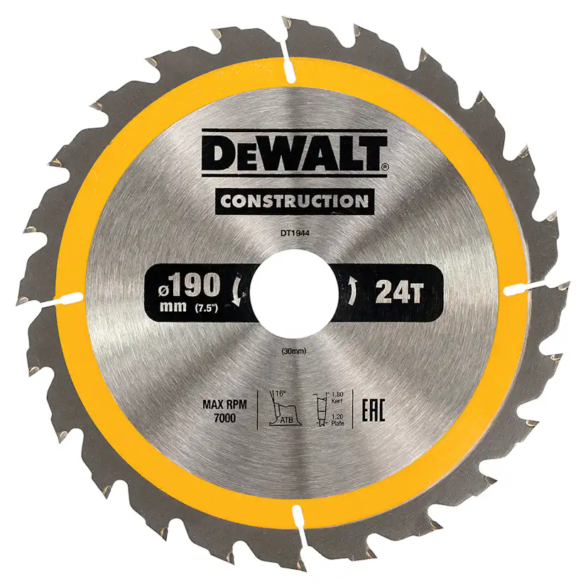 CIRKELSÅGBLAD DEWALT DT1944-QZ 190X30MM 24T TK (AC) 190x30 mm, 24 Tänder