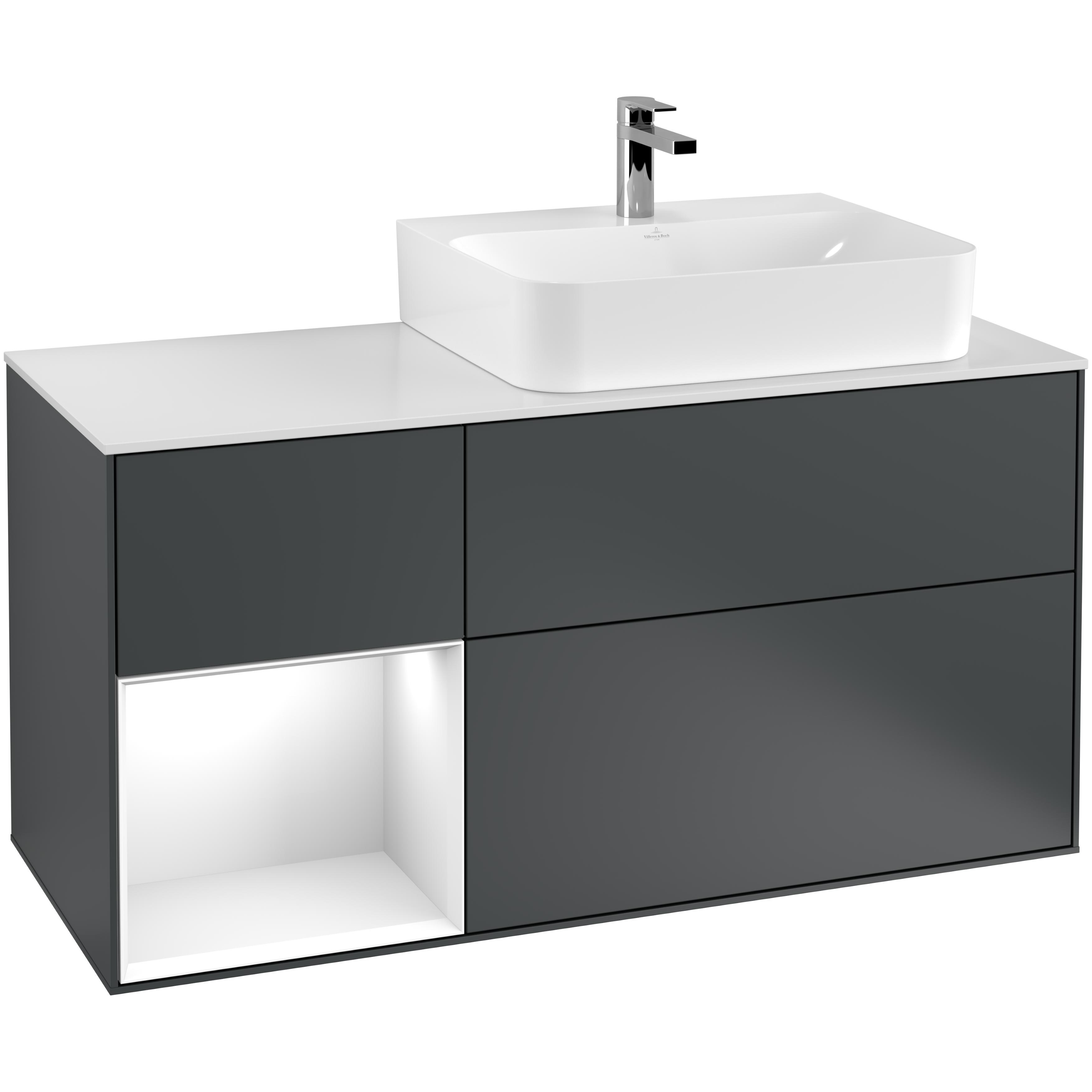 Tvättställsskåp Villeroy & Boch Finion med 3 Lådor Hylla och Bänkskiva för Ocentrerat Tvättställ