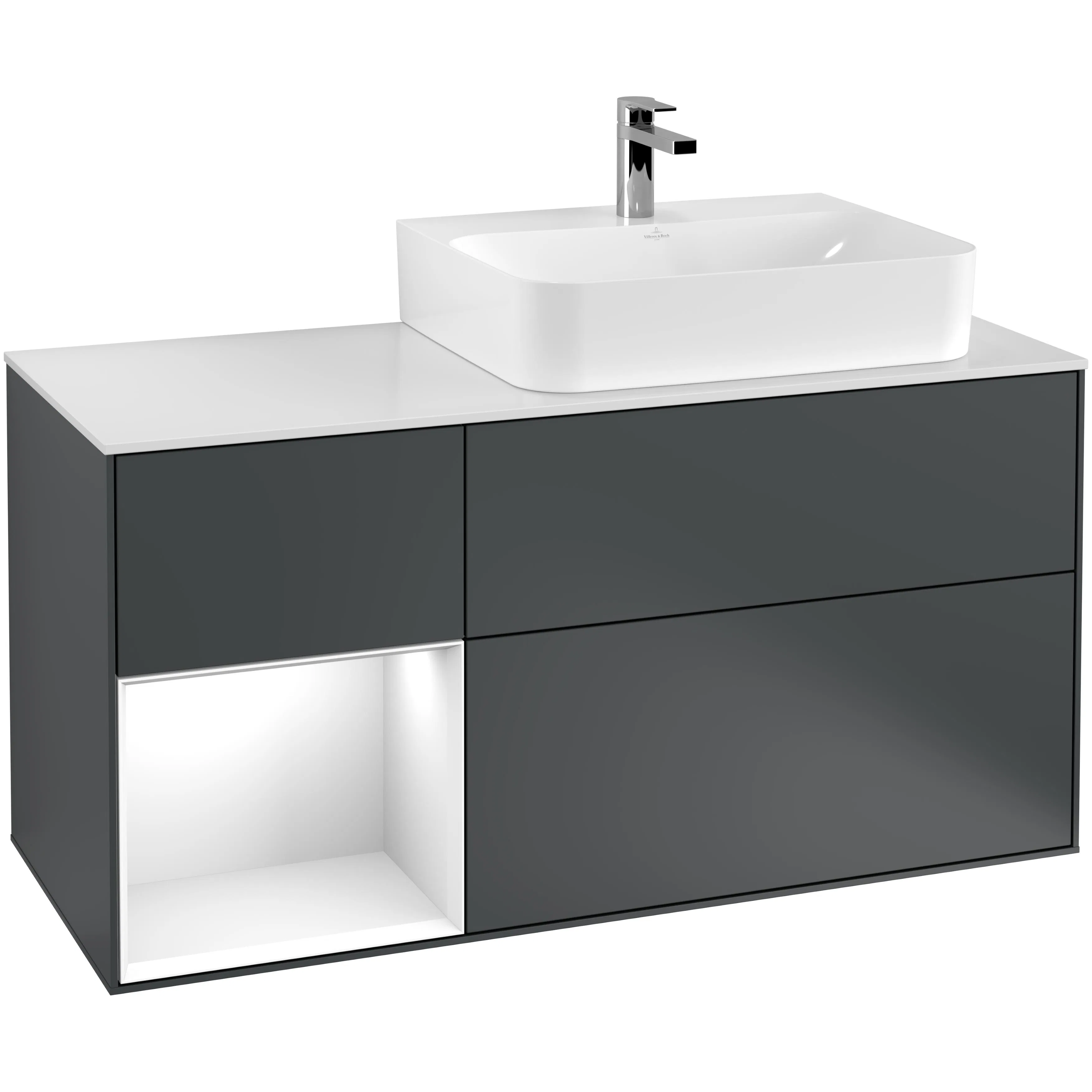 Tvättställsskåp Villeroy & Boch Finion med 3 Lådor Hylla och Bänkskiva för Ocentrerat Tvättställ