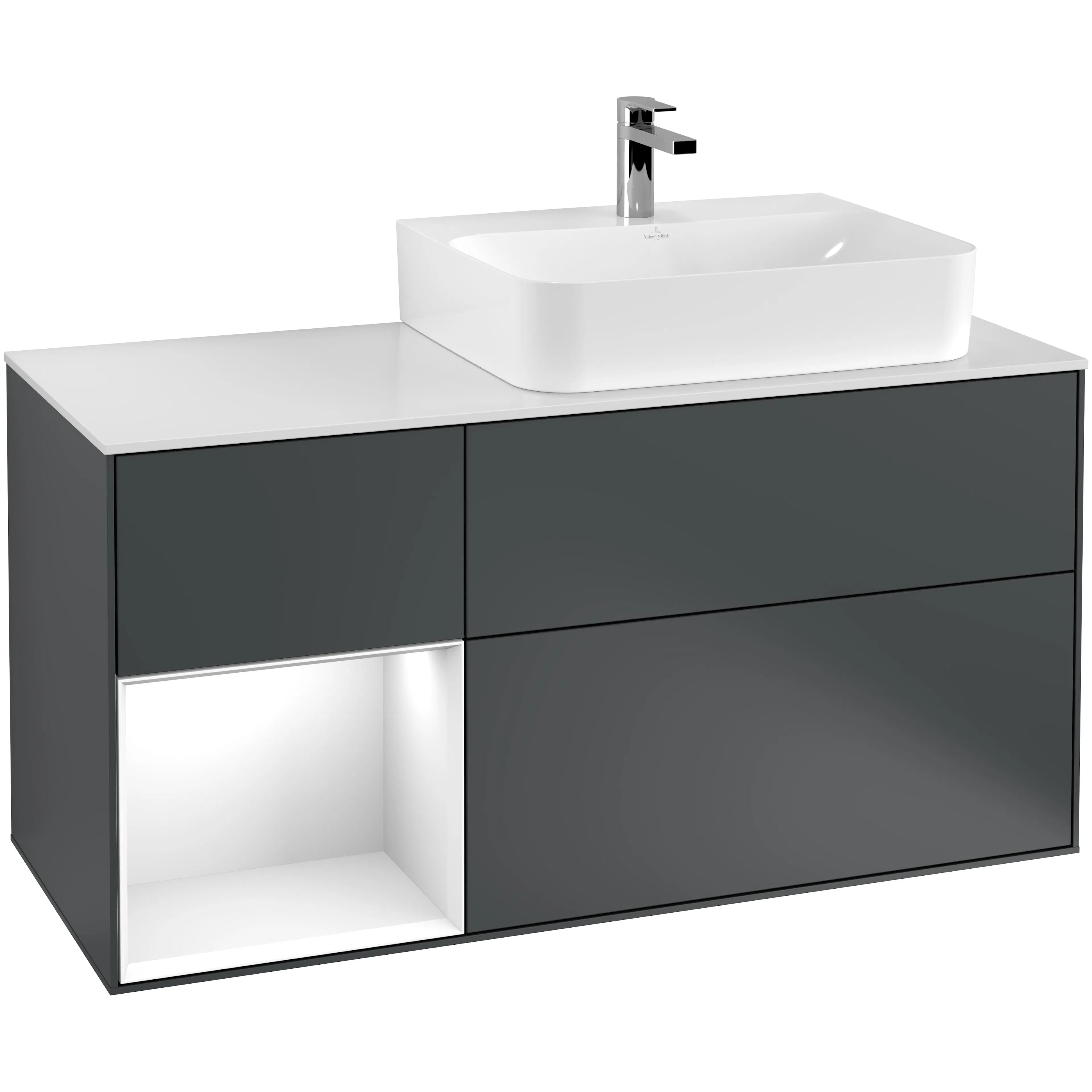 Tvättställsskåp Villeroy & Boch Finion med 3 Lådor Hylla och Bänkskiva för Ocentrerat Tvättställ