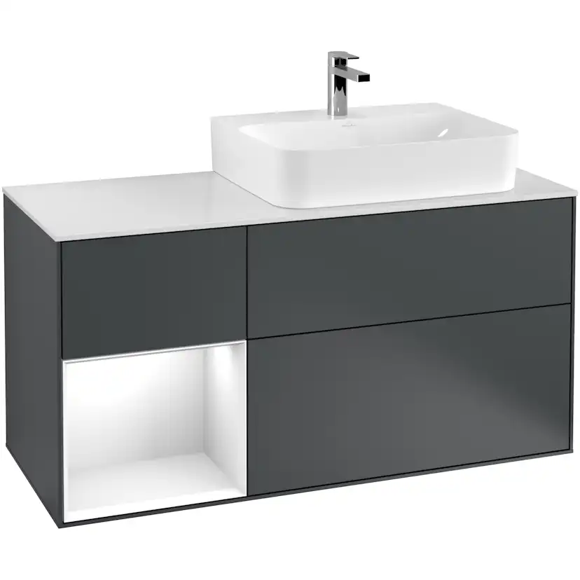 Tvättställsskåp Villeroy & Boch Finion med 3 Lådor Hylla och Bänkskiva för Ocentrerat Tvättställ
