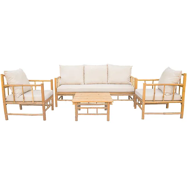 Loungegrupp Lyfco Lovön Utemöbler i Bambu med Dynor, Beige