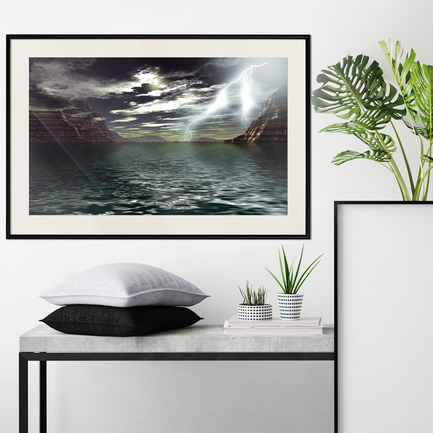 Affisch - Storm on the Lake [Poster] 60x40 Svart ram med passepartout, 60x40 cm