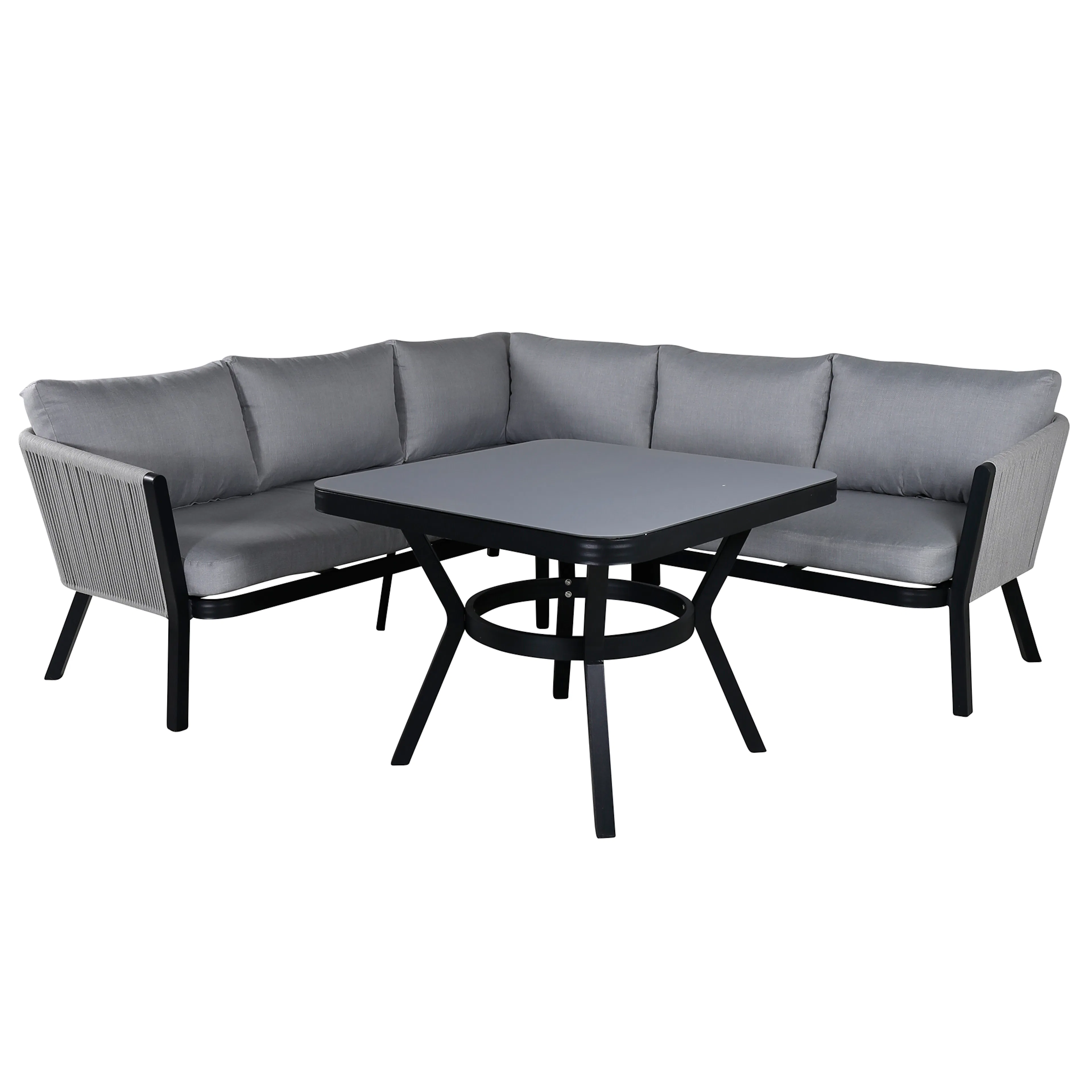 Virya Corner sofa set (3+2+1) BLACK alu / Grey rope / grey c Svart/Grå