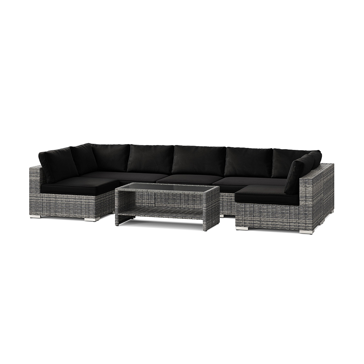 Loungegrupp Comfort Garden Bahamas U-formad utomhus loungegrupp med öppet avslut, 7-sits med bord och hylla