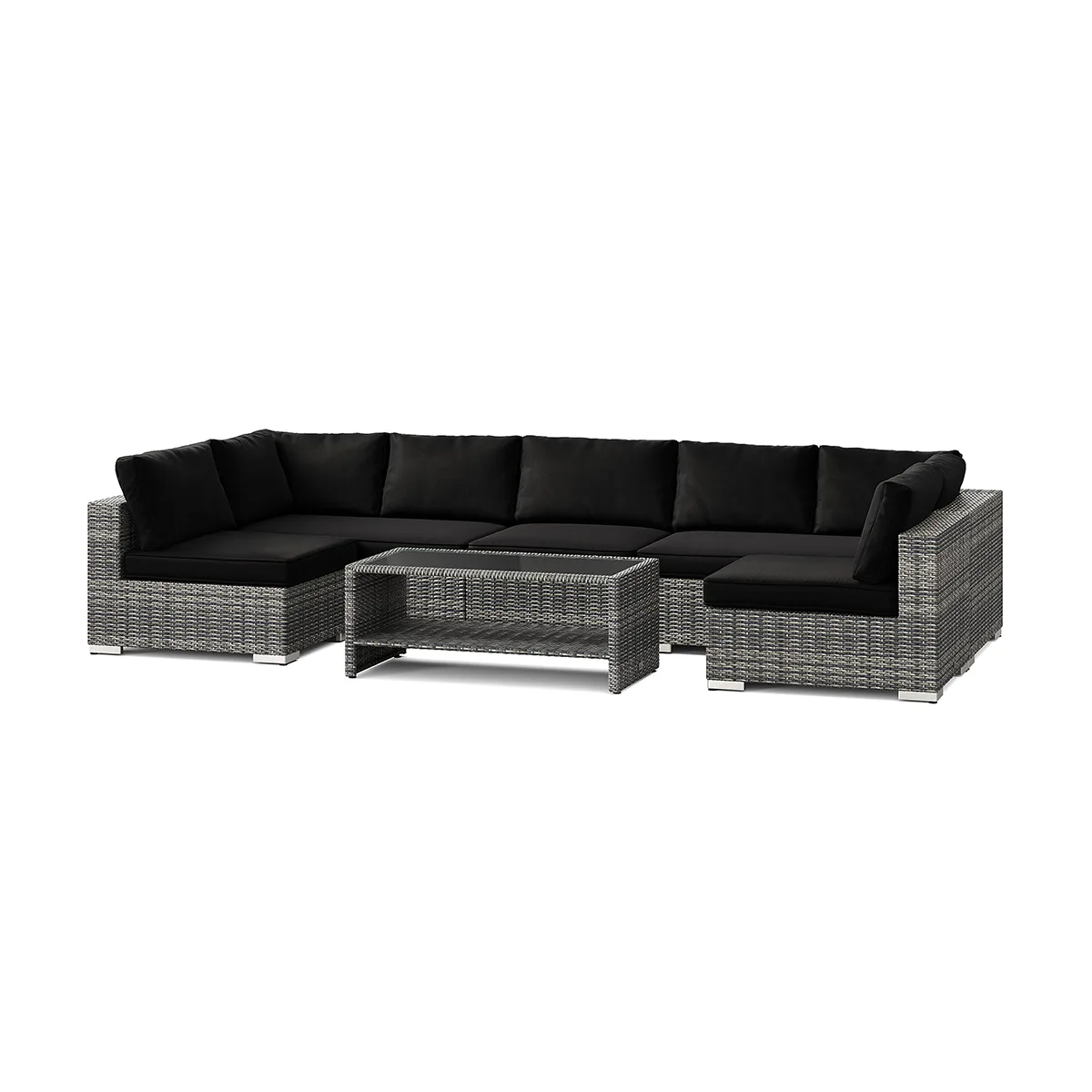 Loungegrupp Comfort Garden Bahamas U-formad utomhus loungegrupp med öppet avslut, 7-sits med bord och hylla
