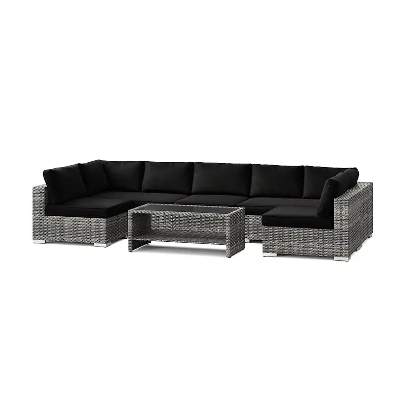 Loungegrupp Comfort Garden Bahamas U-formad utomhus loungegrupp med öppet avslut, 7-sits med bord och hylla