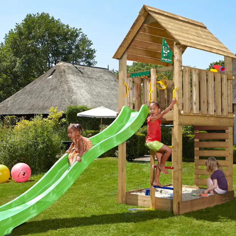Lektorn Jungle Gym Cabin 2.1 Grön Rutschkana & Sand