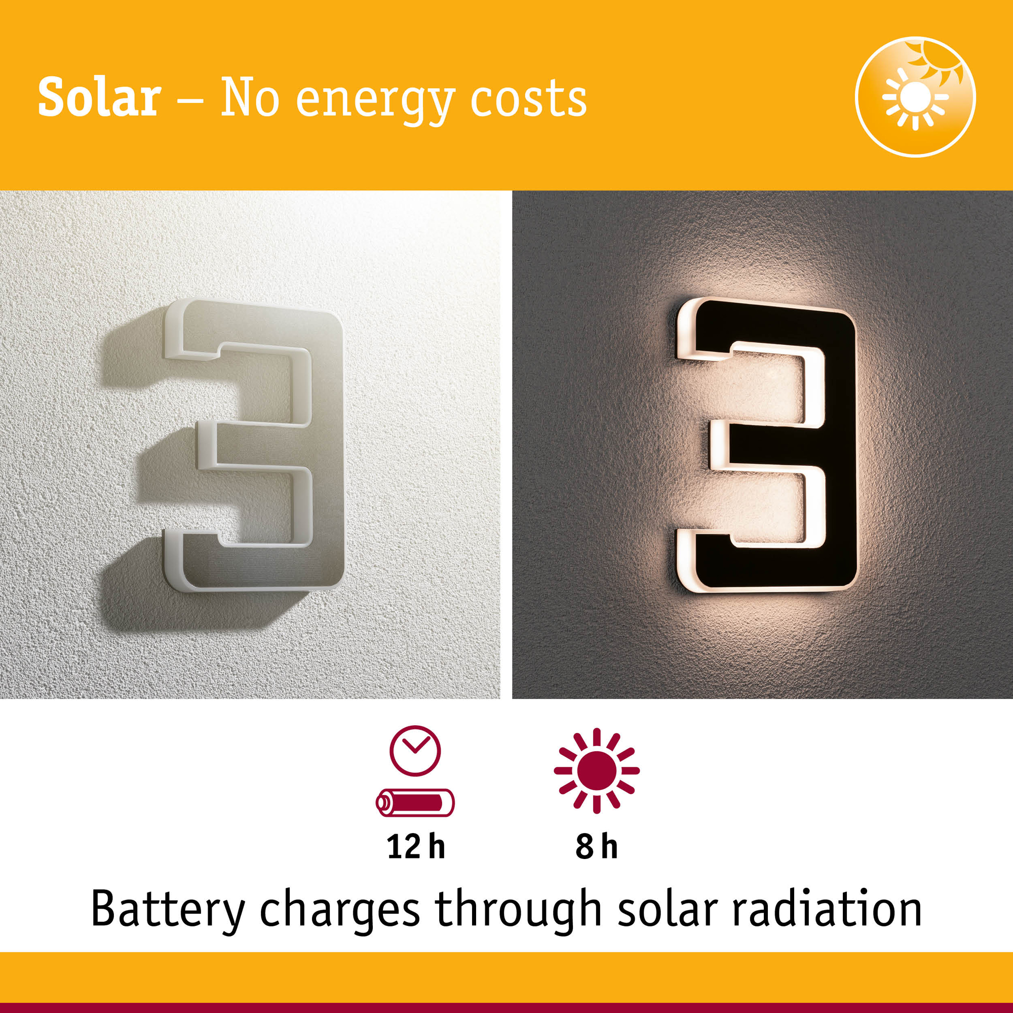 Fasadbelysning Solcell LED Paulmann Husnummer 0-9 med belysning inkl. utbytbart batteri IP44