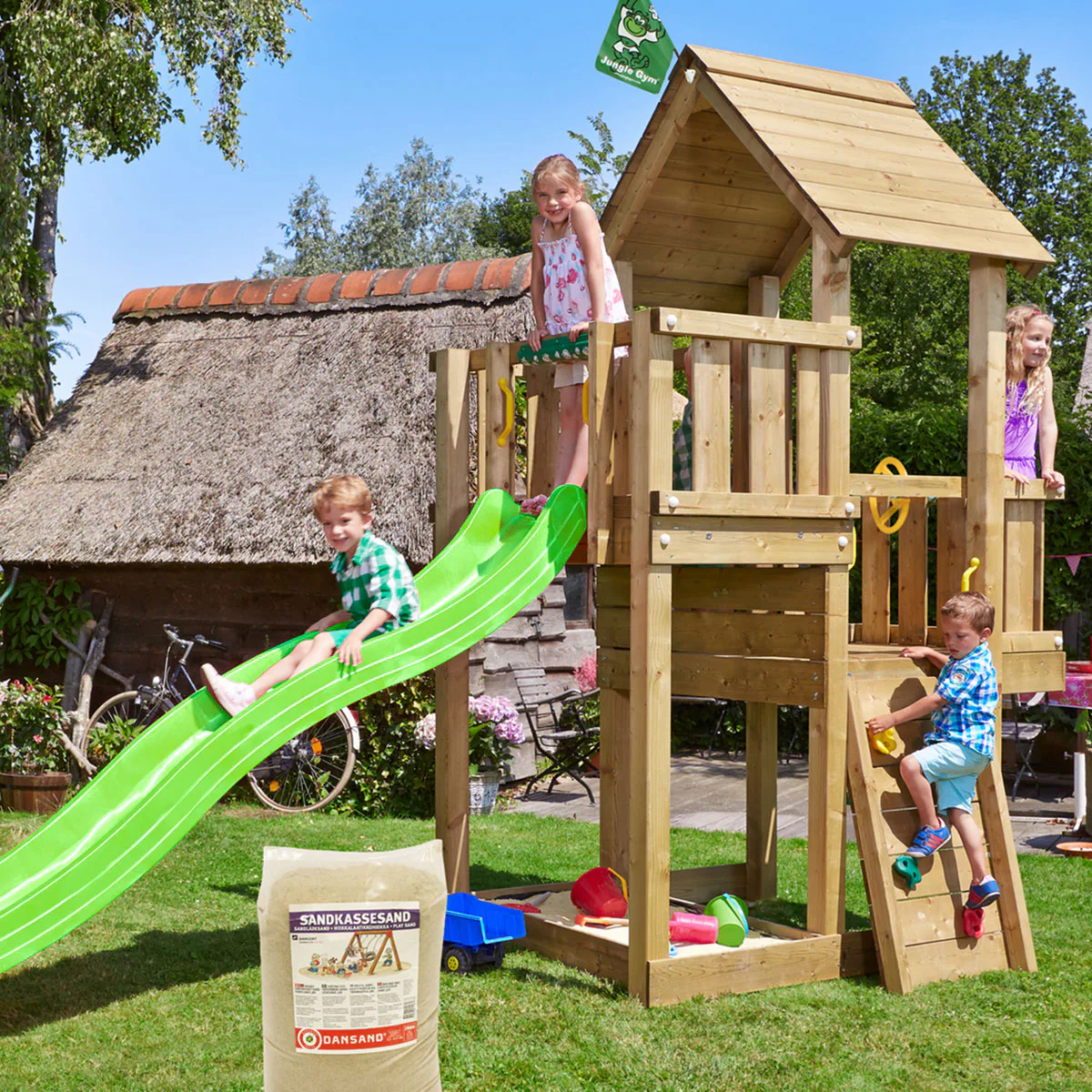 Jungle Gym Cubby lektorn komplett inkl. 120 kg sand och grön Grön