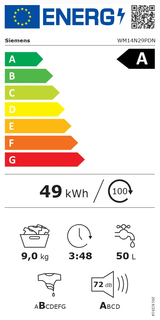 Frontmatad tvättmaskin Siemens WM14N29PDN