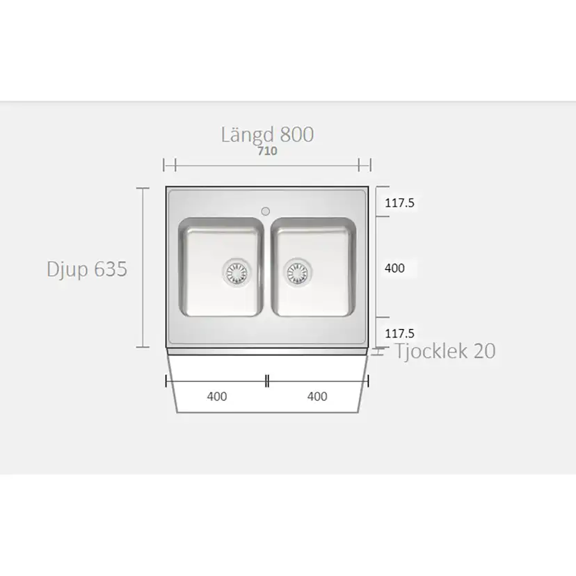 A0800 800x635x20 Bredd: 635 mm, Djup: 20 mm
