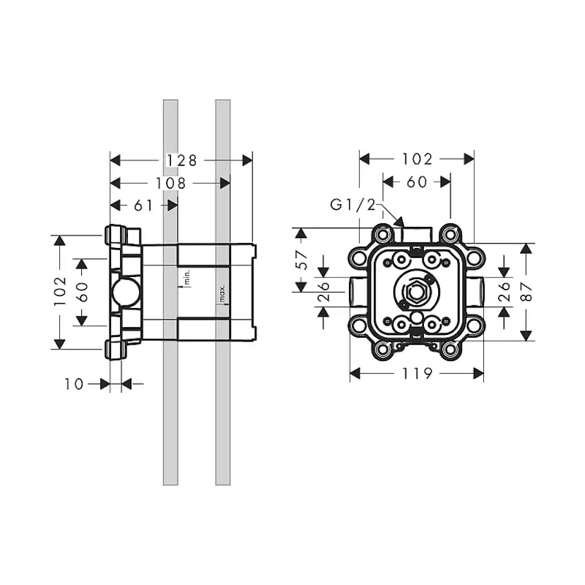 Inbyggnadsdel Axor ShowerCollection för Huvuddusch 240x240 mm