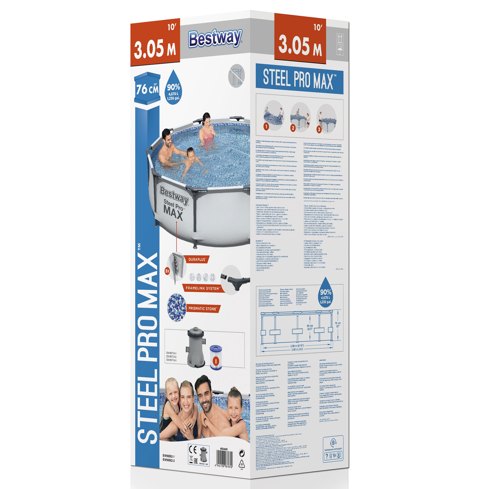 Poolpaket Bestway Steel Pro Max Ø3m Stålramspool Ovanmark med Filterpump