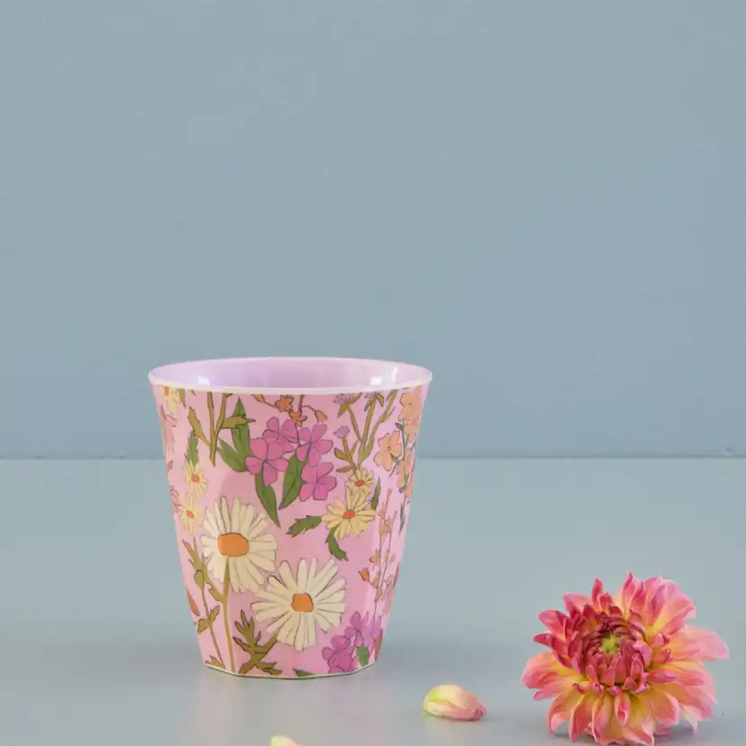 Melaminkopp Rice Medium Blommor Rosa