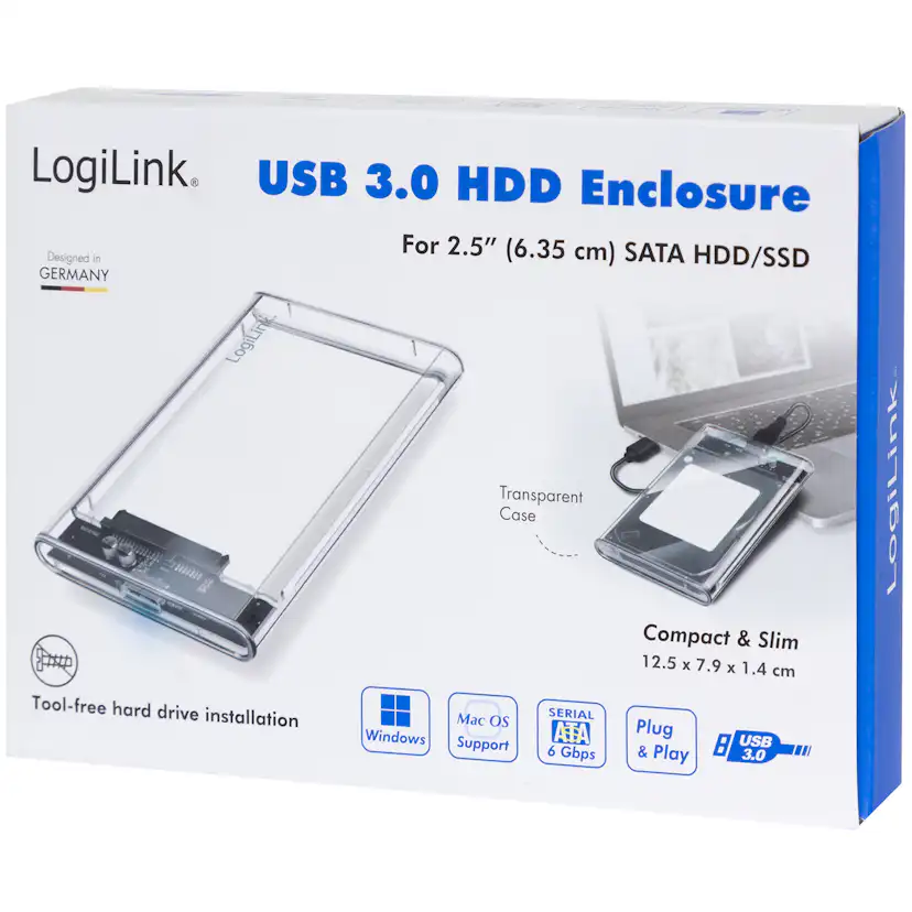 Hårdiskkabinett LogiLink 2,5 tum USB 3.0 Skruvfri Design