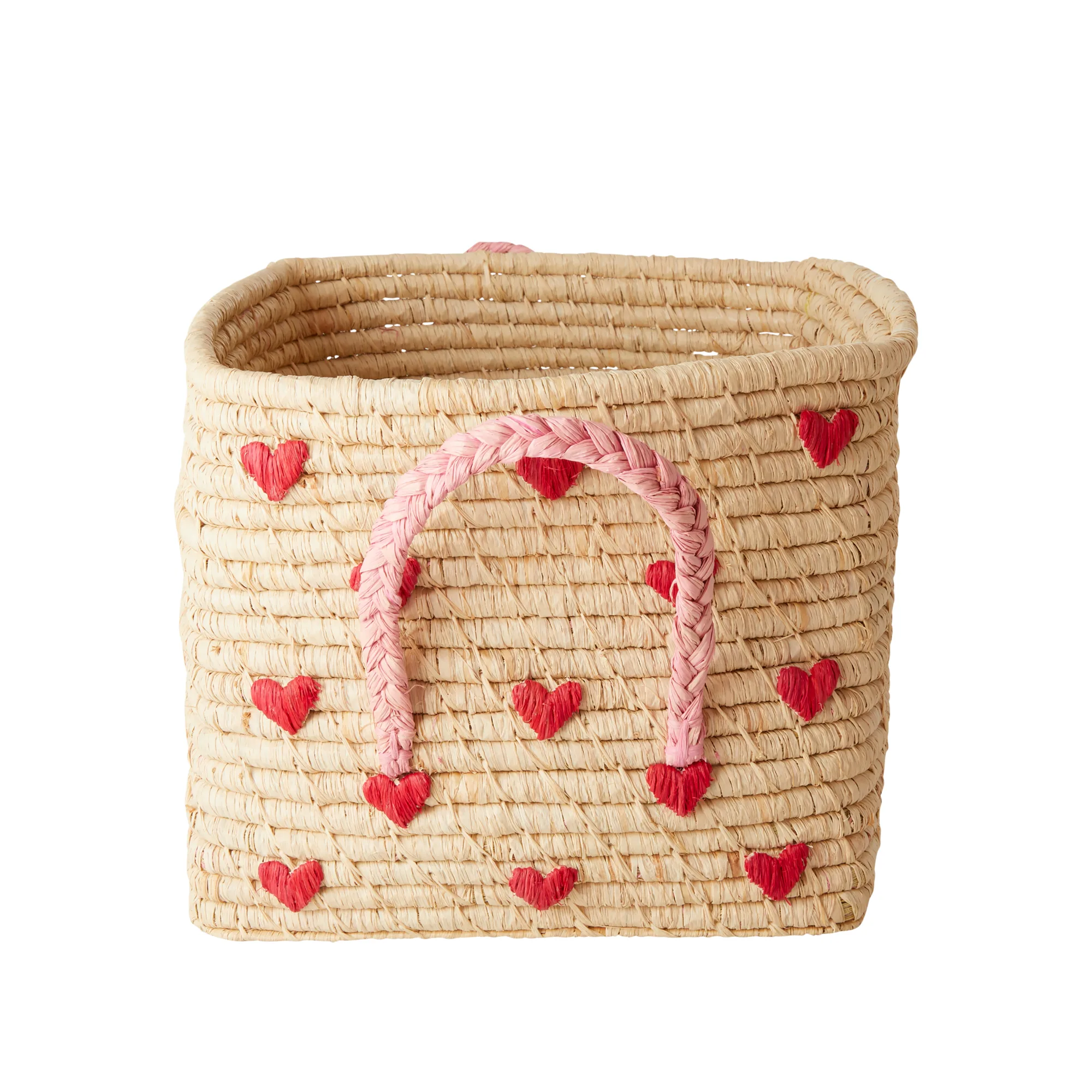 Rice raffiakorg med handtag 30x30 cm Beige;Röd;Rosa Beige/Röd/Rosa