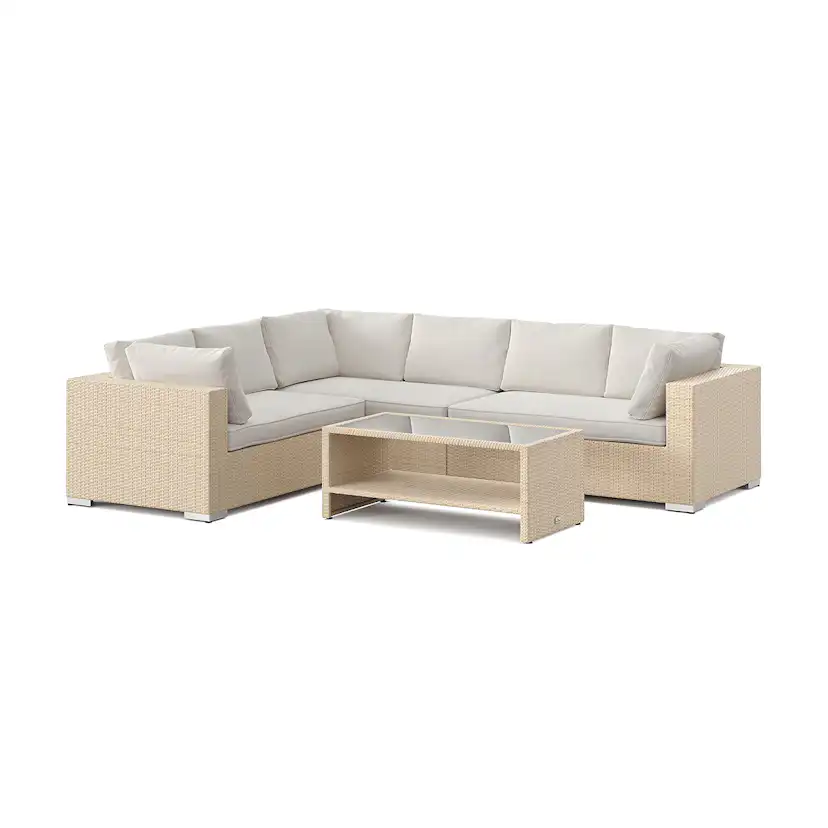 Bahamas L-soffa Höger 6 sits - bord med hylla Beige