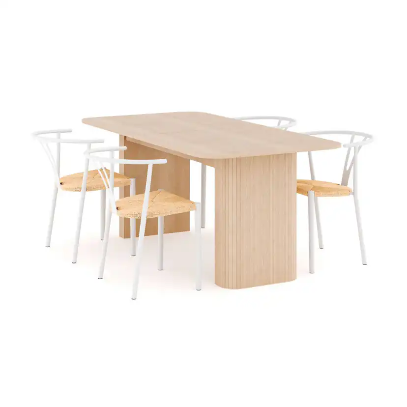 Matgrupp Bark Kopparbo Rektangulärt Matbord 180-240 cm Förlängningsbartt med 4 Elysia Matstol