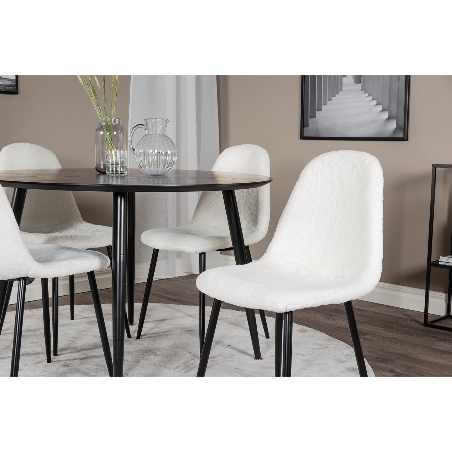 Dipp Dining Table - 115cm - Black Veneer / All black legs , Svart/Vit